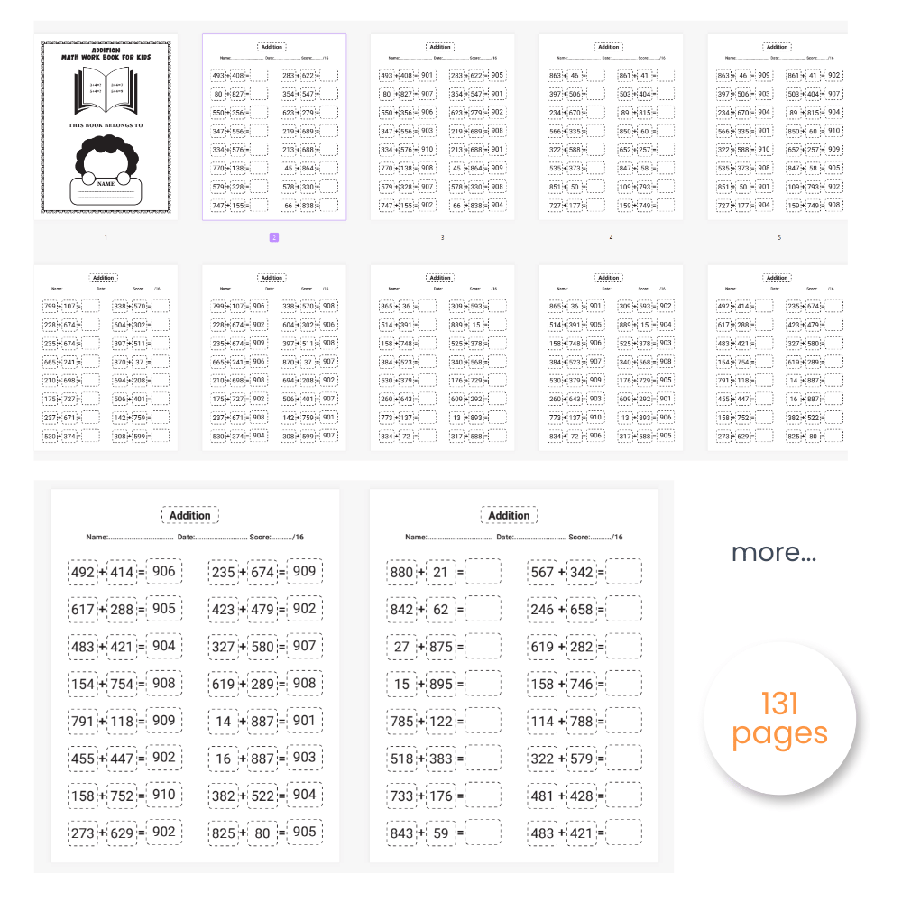 mathematical workbook of addition exercises for children